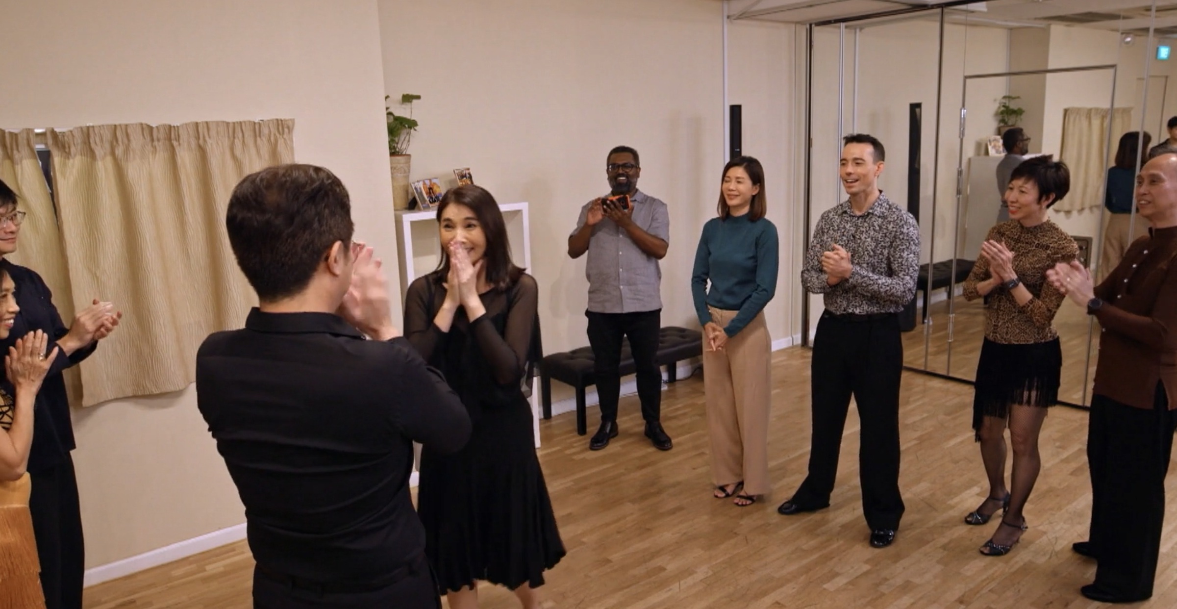 Adult students practising Latin choreography at Galaxy Dance Academy