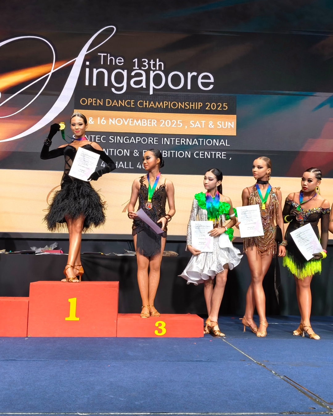 Galaxy Dance Academy students on the podium at the 13th Singapore Open Dance Championship 2025