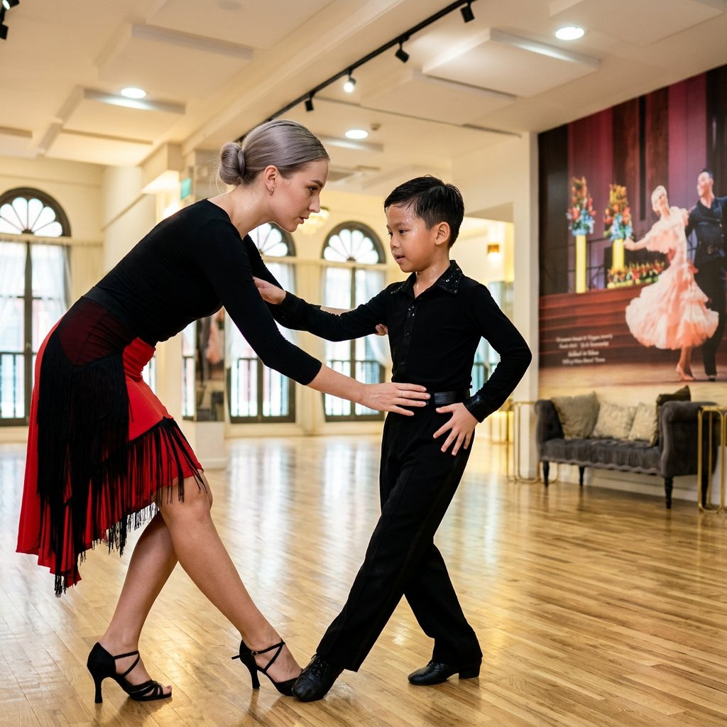 Children practising Latin dance moves in a group class at Galaxy Dance Academy